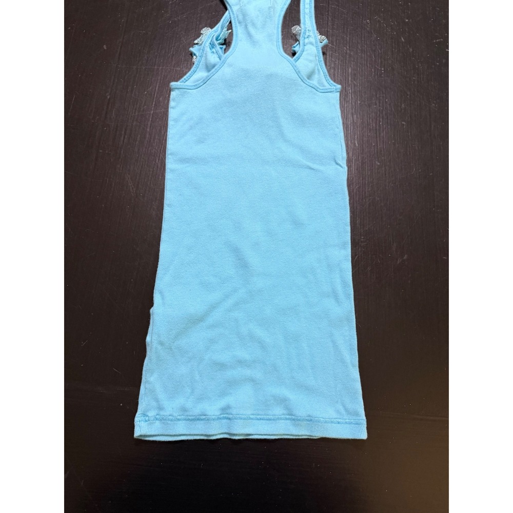 Abercrombie & Fitch Blue Ruffle Racerback Ribbed Tank Top Perfect Stretch - Picture 4 of 5